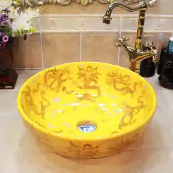 

Dragon Europe style chinese wash basin Jingdezhen Art Counter Top ceramic basin sink shampoo bowls wash basin bathroom sinks