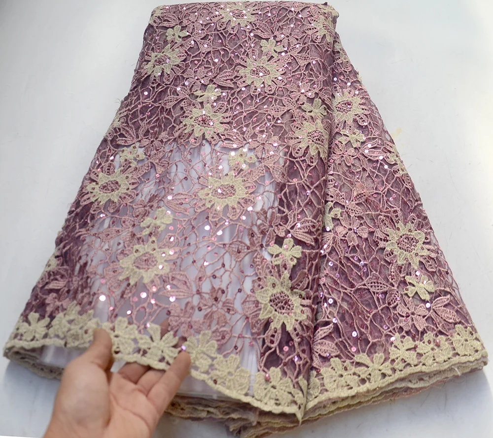 

Newest Latest African Guipure Lace Fabrics High Quality 2019 Nigerian Net Lace Fabric with Sequins Sequence Lace for Women Dress