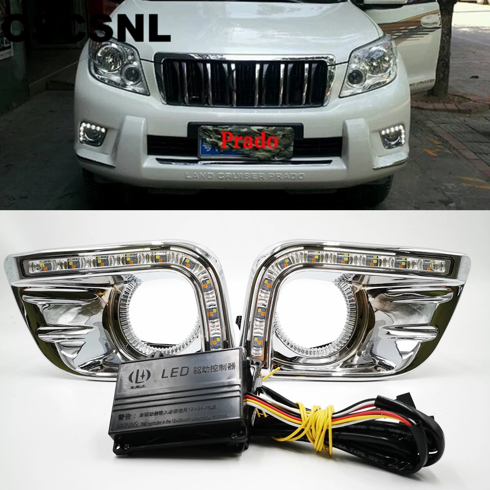 

CSCSNL 1 set For Toyota Prado FJ150 LC150 2010 2011 2013 LED DRL Daytime Running Lights with trunning Yellow Signal lights