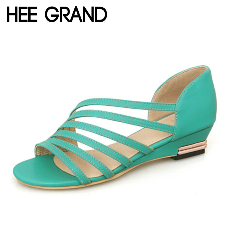 

HEE GRAND Summer Gladiator Sandals 2017 NEW Rome Style Low Heels Wedges Women Pumps PU Leather Shoes Woman Size Plus XWZ110