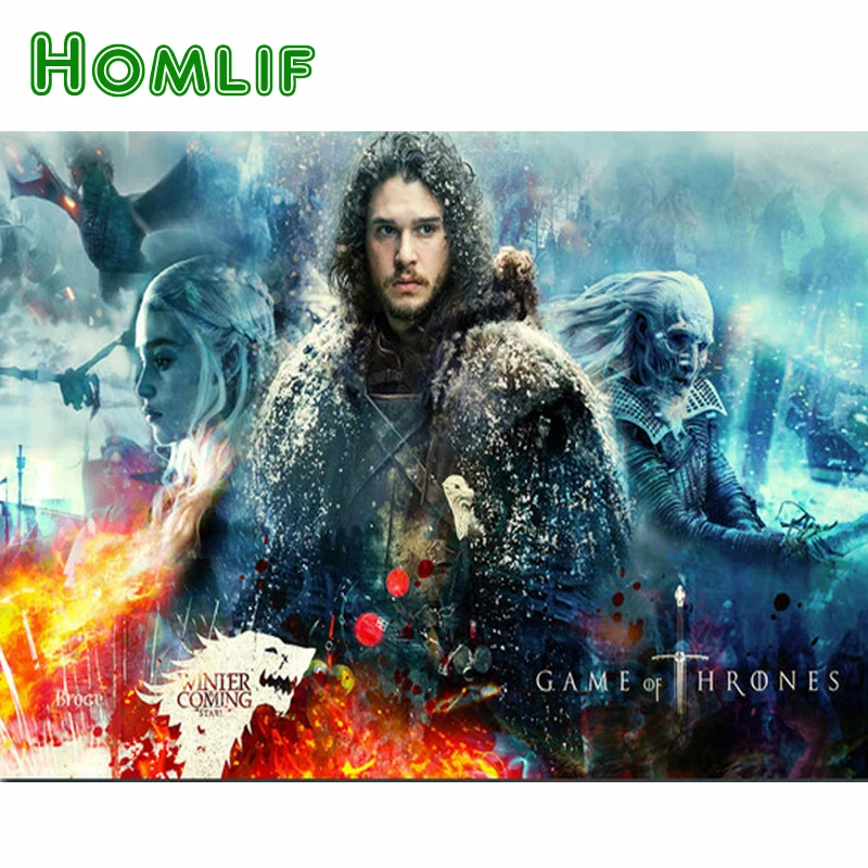 

HOMLIF 5D DIY Diamond Painting animals Full Square Rhinestones Cross Stitch Mosaic Embroidery Home Decoration Game Of Thrones