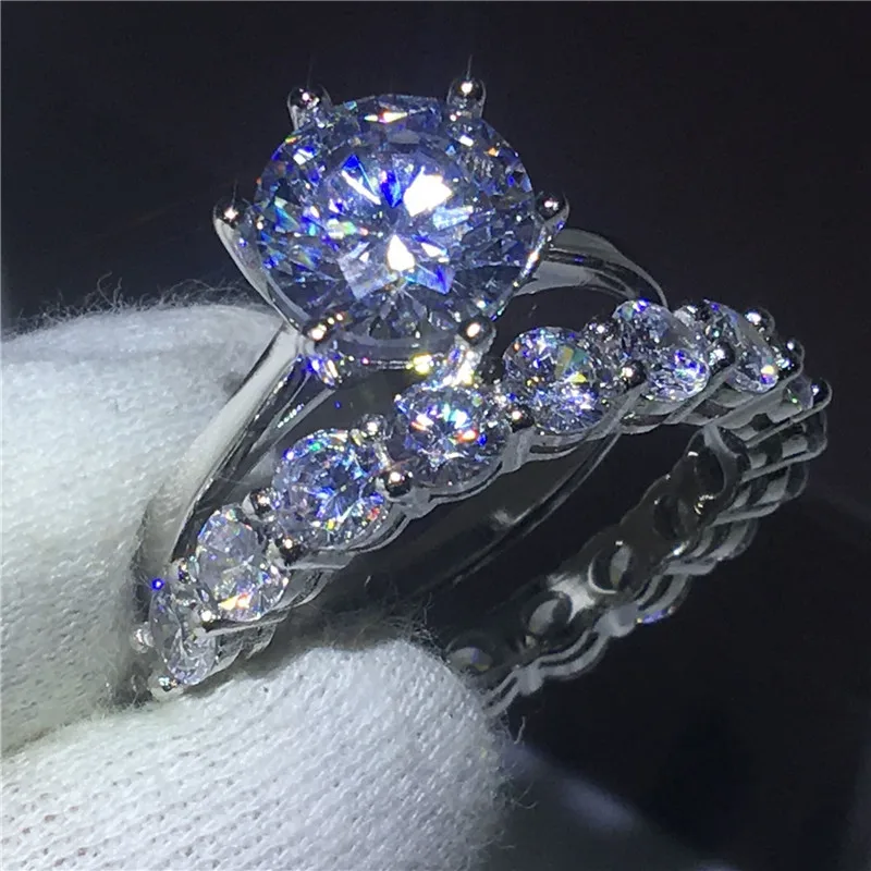 Бесконечность ювелирные изделия 925 пробы набор серебряных колец круг фианит aaaaa камень Обручальное кольцо для женщин подарок - Цвет основного камня: Ring set