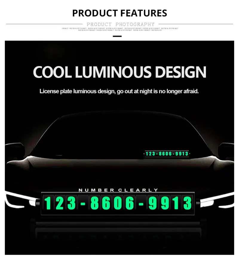 Car Temporary Parking Card Luminous Phone Number Night Magnetic Plate Cards Dual Number Sticker Hidden Auto Interior Accessories (4)