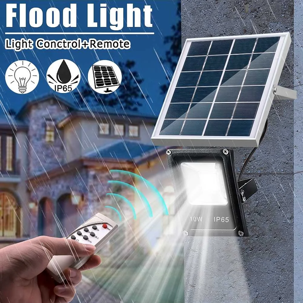 

Waterproof Solar Floodlights 10W Remote Control + Timer + Lighting Control Outdoor Lighting LED Spotlight Garden Lamp