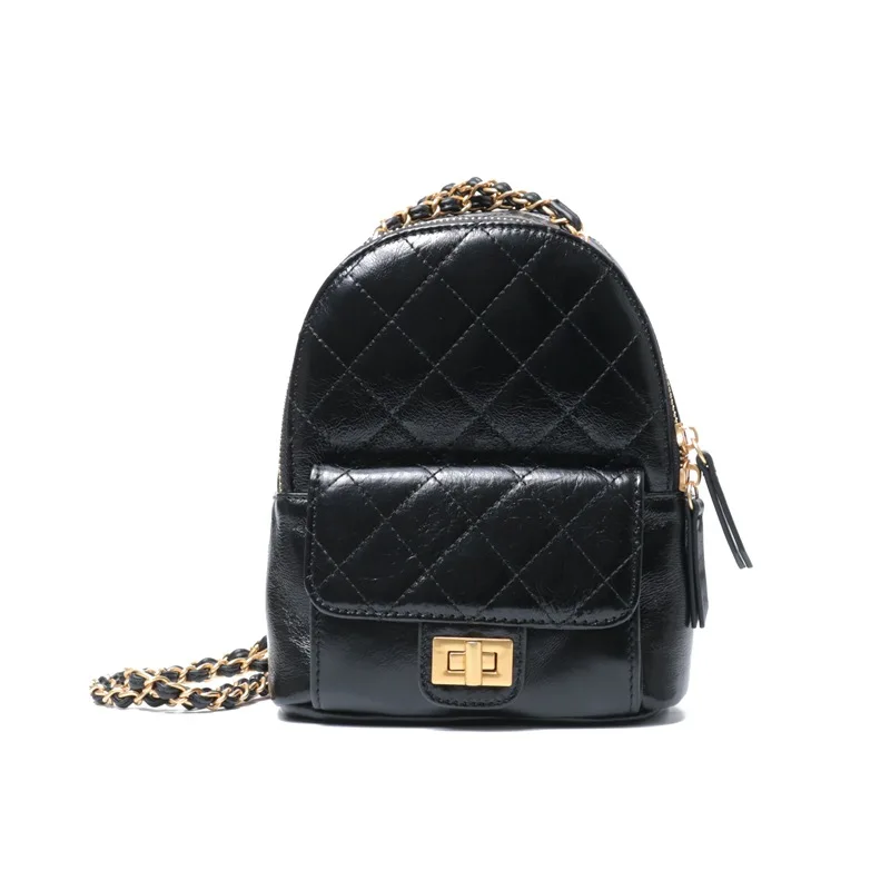 

2019 Fashion Women Mini Pocket Backpacks Rucksack Bags Travel Shoulder Bag Black Beige Diamond Lattice Cow Leather Chains Bag