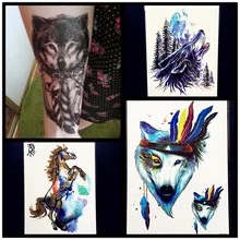 Fashion Sexy Water Color Roar Wolf Temporary Tattoo Stickers Women Men Body Art Large ARm Waterproof Tattoo 21x15CM Horse Tatoo