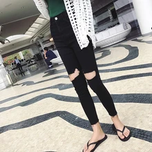 Лидер продаж Винтаж с большими отверстиями, кулоны А-Рваные джинсы женщина черный Высокая Талия скинни, бойфренды Для женщин узкие джинсовые длинные женские брюки и джинсы Mujer