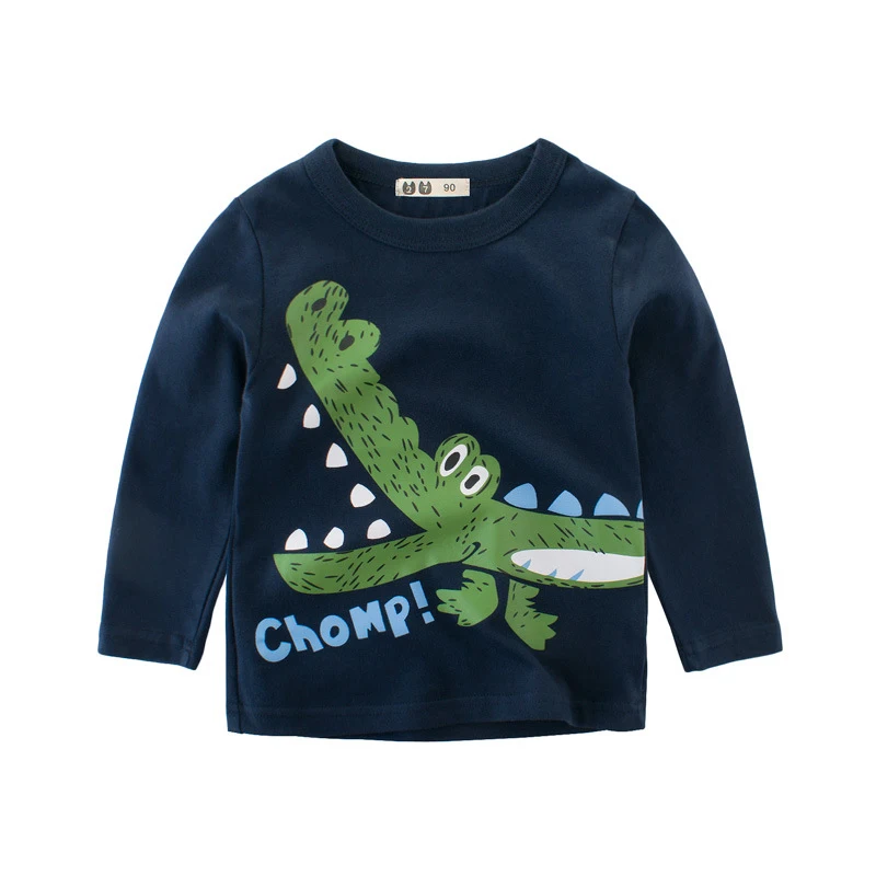 Детская футболка для мальчиков и девочек; хлопковая одежда с длинными рукавами для малышей; футболки с принтом крокодила; сезон осень-весна; топы для мальчиков; детская одежда - Цвет: royal blue