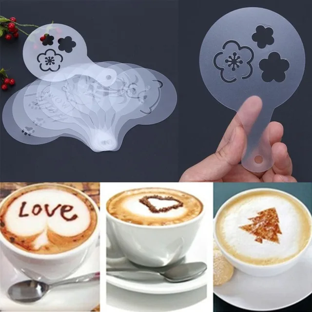 Cheap 10pcs/set Coffee Drawing Mold Printing Mold Coffee Foam Spray Cake Stencils Decoration Tool Powdered Sugar Sieve Tools
