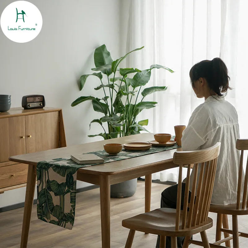 

Louis Fashion Dining table The Nordic small family contracted modern Japanese oak rectangular solid wood for walnut color