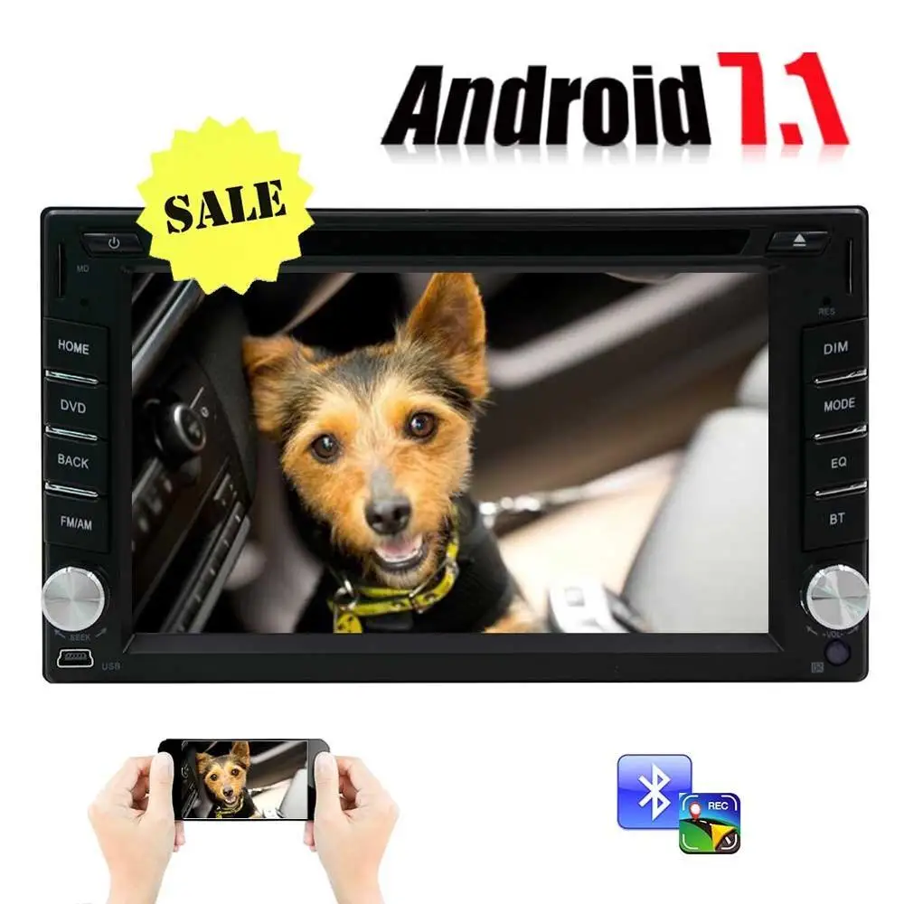 Best Wifi Android 7.1 Car DVD CD player 2Din Stereo Navigator Support Bluetooth OBD DBA Mirror Link 64GB USB with Free Remote Contro