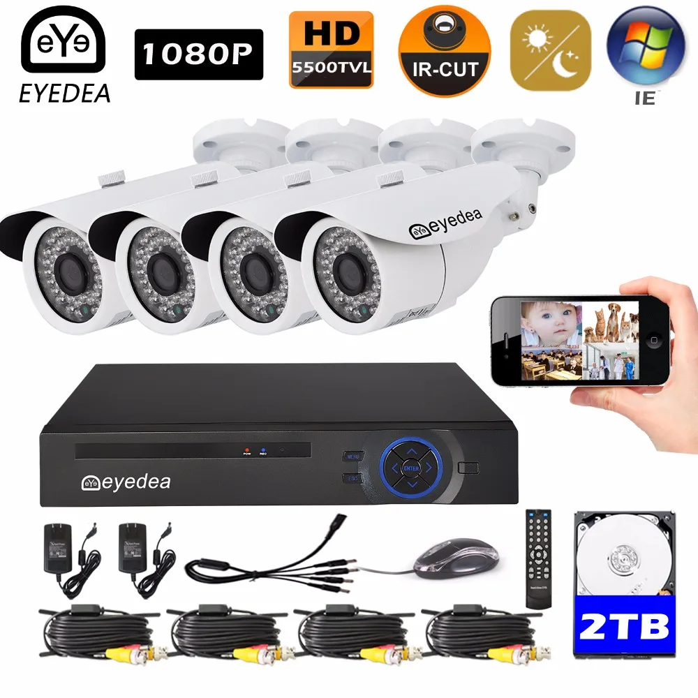 

Eyedea 8 CH Surveillance DVR Recorder 1080P Bullet CMOS 5500TVL Outdoor Waterproof Night Vision CCTV Security Camera System 2TB