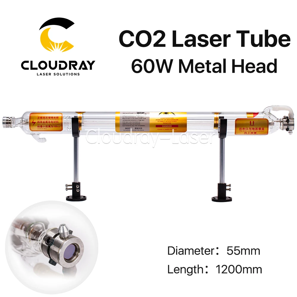 Cloudray 60W Co2 Laser Tube Length 1200mm Diameter 55mm Metal Head