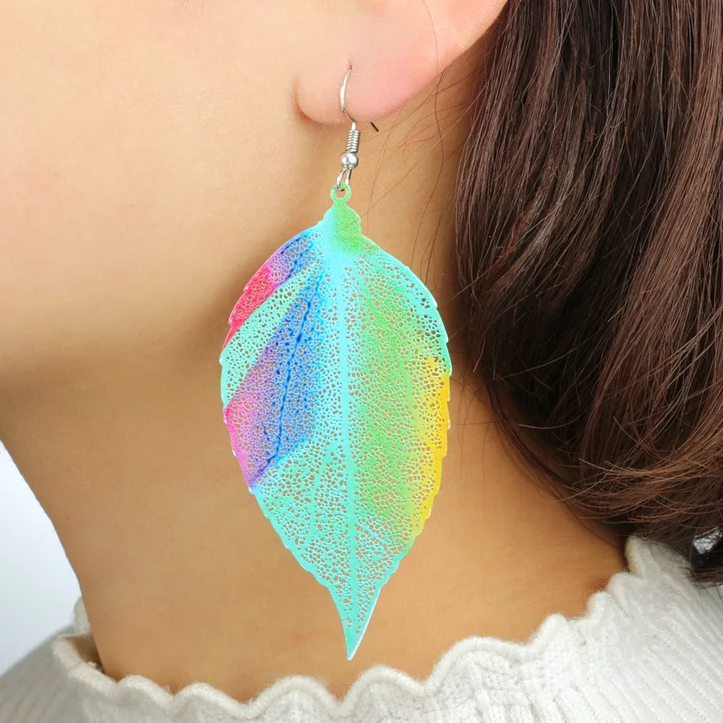 

NEW Simple Colorful Leaf Pendant Earring Vintage Bohemia Long Drop Earrings for Women Party Wedding Fashion Jewelry