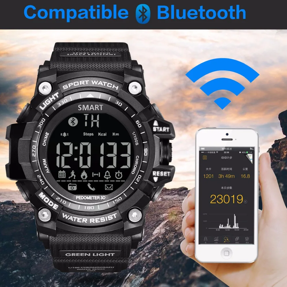 

GIMTO Luxury Brand Digital Watch Electronic Intelligent Wristwatch Waterproof Sport Clock Smart Pedometer Calorie Men Watch