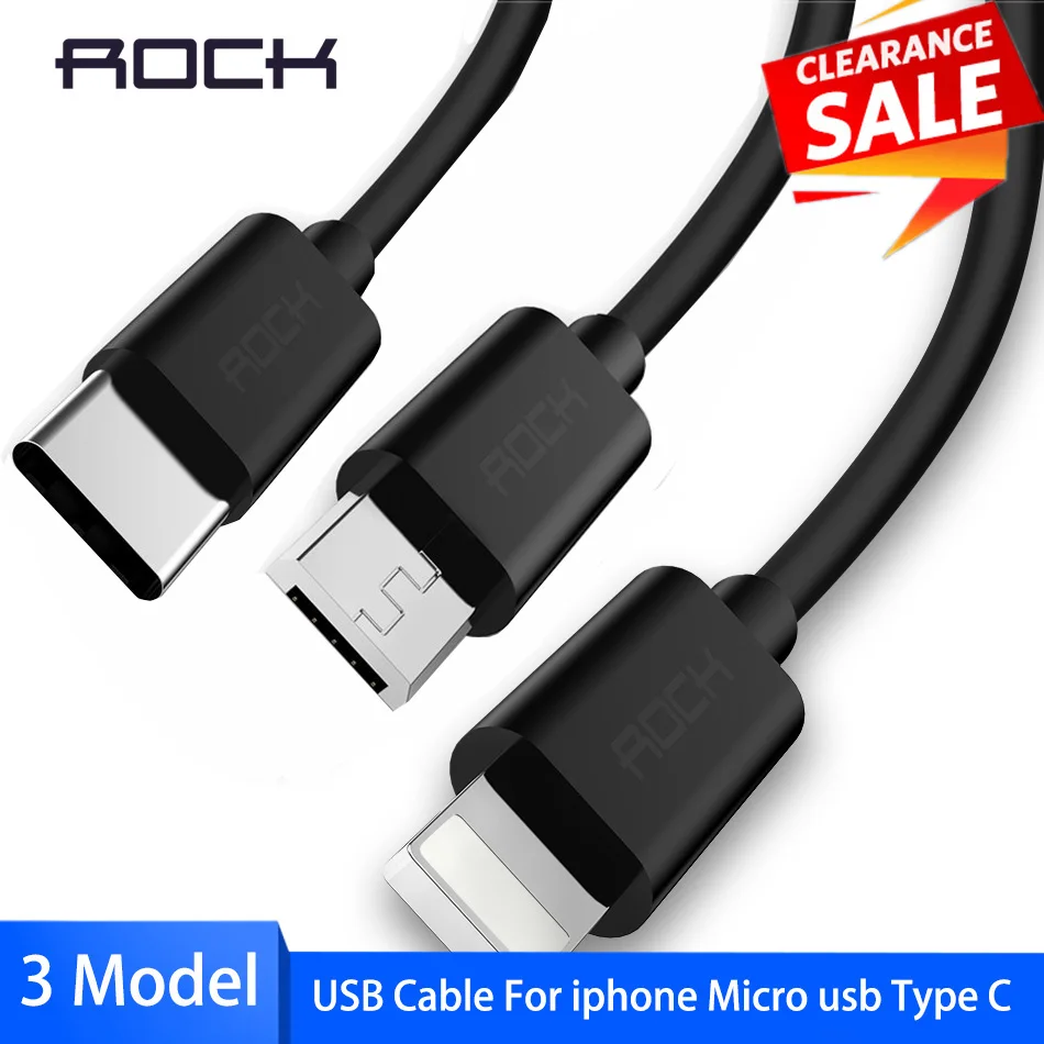 ROCK 2.4A USB кабель для быстрой зарядки и передачи данных Micro usb type-C кабель для samsung Xiaomi кабель для синхронизации данных и зарядки мобильного телефона для iPhone