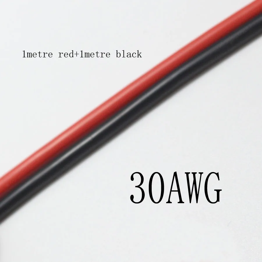 1 метр красный+ 1 метр Черный силиконовый кабель 10AWG 12AWG 13AWG 14AWG 16AWG 18AWG 20AWG 22AWG 30AWG теплостойкий мягкий провод из силикагеля - Цвет: 30AWG