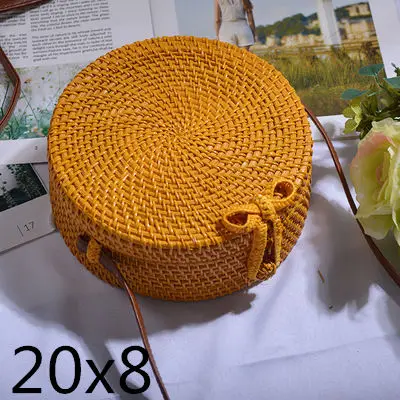 Плетеная Сумка из ротанга, круглая соломенная сумка на плечо, маленькие пляжные сумки, женские летние полые сумки ручной работы, сумки через плечо - Цвет: yellow20x8cm