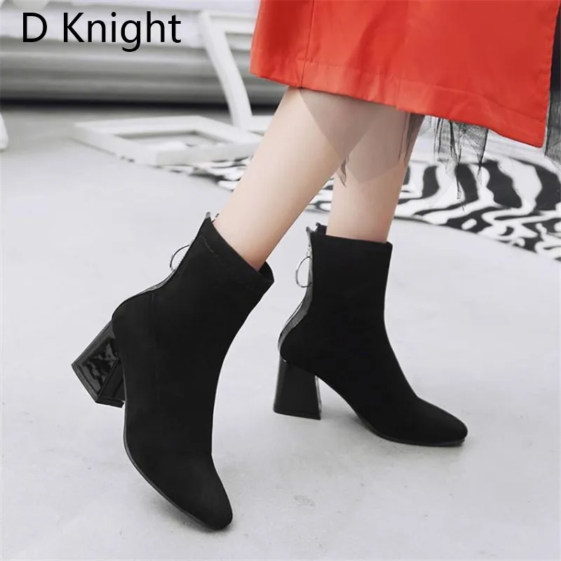 Plus Size 32-48 Women Boots Fashion Flock Ankle Boots For Women Spring Autumn Ladies Party Western Boots Casual Female High Heel (6)