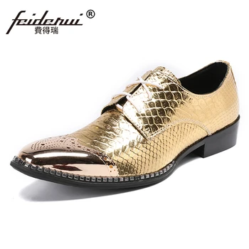

Plus Size Gold Round Toe Derby Man Footwear Alligator Designer Genuine Leather Wedding Party Men's Banquet Brogue Shoes SL205