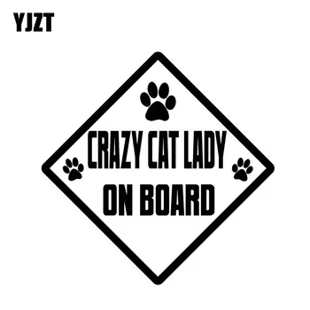 

YJZT 11.4CM*11.4CM CRAZY CAT LADY ON BOARD Sticker Vinyl Decal Car Cat Dog Print Black/Silver C10-00542