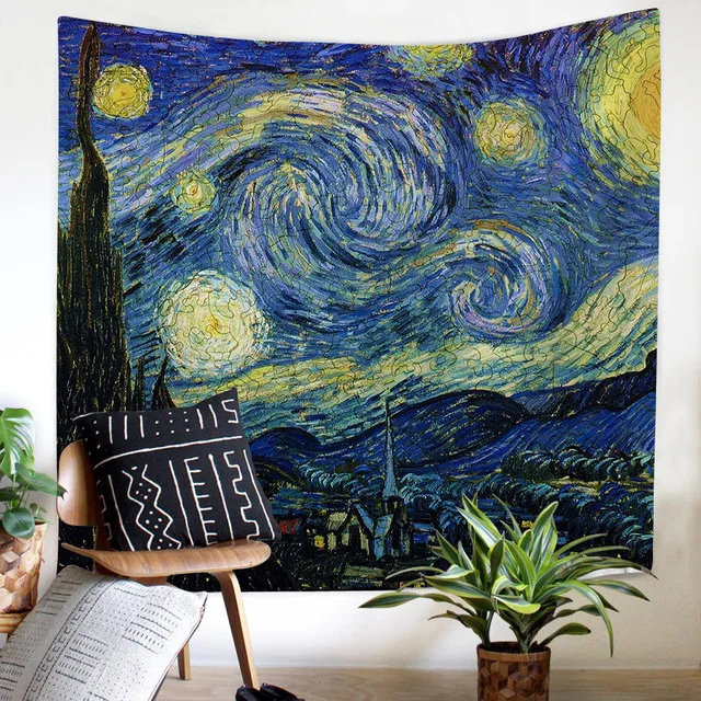 Famous Painting Fabric Wall Hanging Tapestry Living Room Decor Polyester Curtains Beach mat Landscape Table Cover Cloth TS001 | Дом и сад