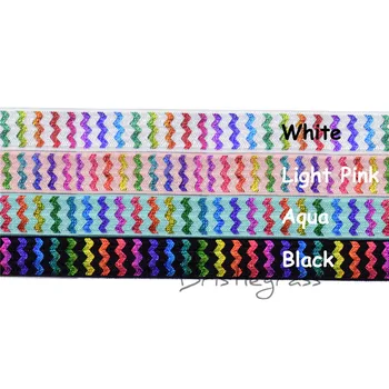 

BRISTLEGRASS Wholesale 50 Yard 5/8" 1.5cm Rainbow Chevron Foil Print FOE Fold Over Elastic Band Headband Hair Dress Sewing Trims