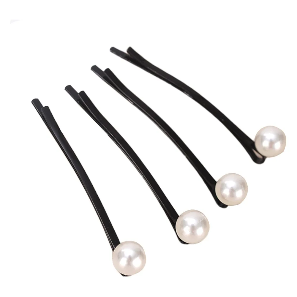 

4Pcs/Set Minimalist Curved Bobby Pins Ladies Women Imitation Pearl Korean Elegant Hair Clips Dancing Party Side Bangs Barrettes
