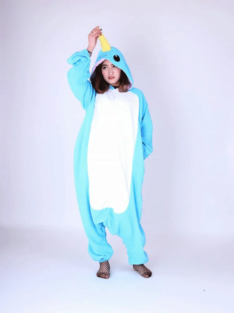 Blue Whale Animal Cosplay Costume Adult Onesie for Women Men Cartoon Halloween Pajamas Warm Pyjama Kawaii Jumpsuit Sleepwear