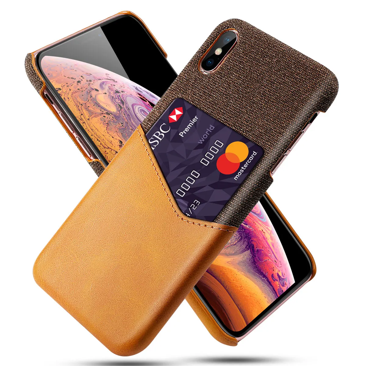 

Luxury Leather Hard Cloth With Card Protective Back Cover Phone Cases for iPhone XS Max Phone Shell