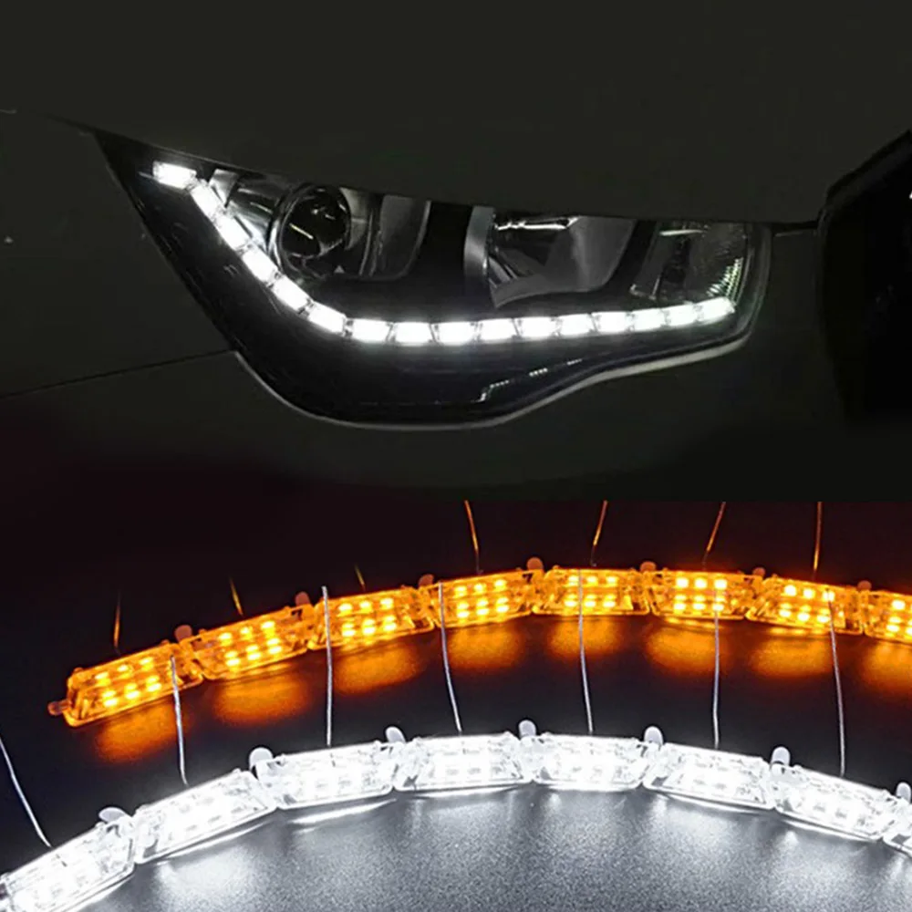 

Waterproof Car Flexible White Yellow Switchback LED Daytime Running Run Fire light Sequential Strip DRL Flow Turn Signal Lights