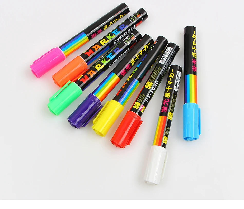 Мода 8 цветов/коробка стираемый косой Маркер Набор ручек 6 мм Жидкий Мел флуоресцентный неоновый маркер светодиодные оконные стеклянные ручки
