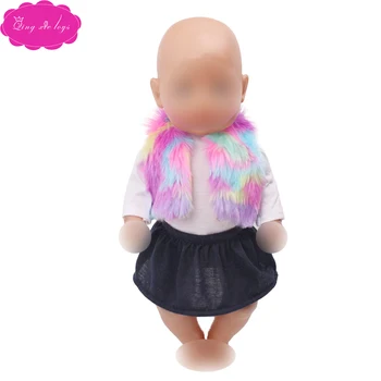 

43 cm baby dolls Clothes colorful fur vest + T-shirt skirt Dress accessories fit American 18 inch Girl doll f713