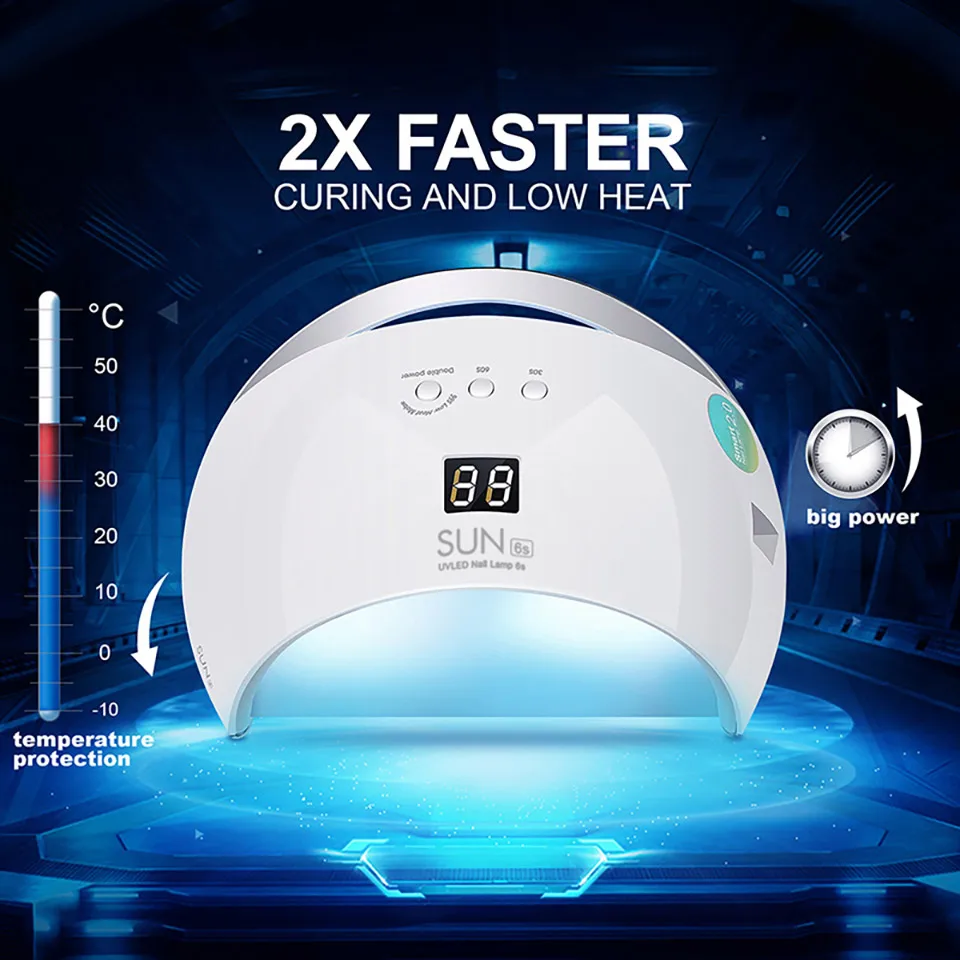 

Modelones SUN6 48W UV Led Lamp Nail Dryer Cure UV Nail Gel Polish Nails Lamp Machine Low Heat Model Double Power Fast Nail Dryer