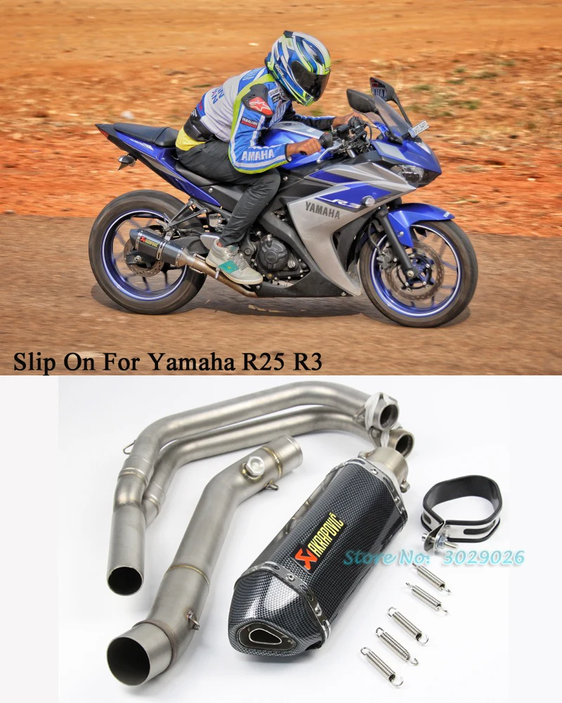 Slip para Yamaha R25 R3 de la motocicleta modificada silenciador de Escape de sistema completo de tubo delantero con escapar de fibra de carbono de acero