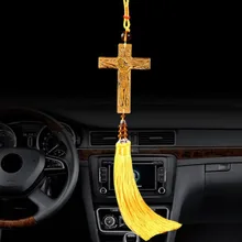 Цветной глазури христианский крест Иисуса украшение автомобиля мир кулон орнамент автомобильной Зеркало заднего вида украшения автомобиль-Стайлинг подарки