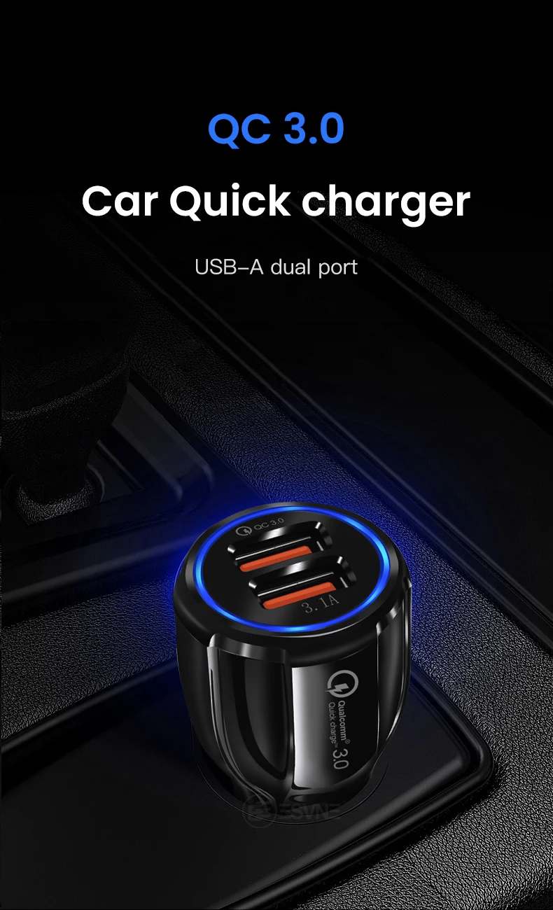 ESVNE USB автомобильное зарядное устройство quick charge 3.0 2.0 мобильный телефон прикуриватель автомобильная зарядка