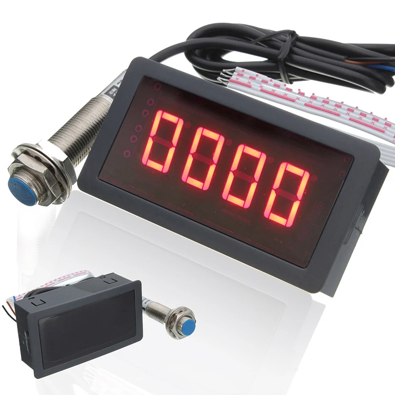 

Electronic Red LED Tachometer 4 Digital Display Tachometer RPM Speed Meter + NPN Hall Proximity Switch Sensor Magnet