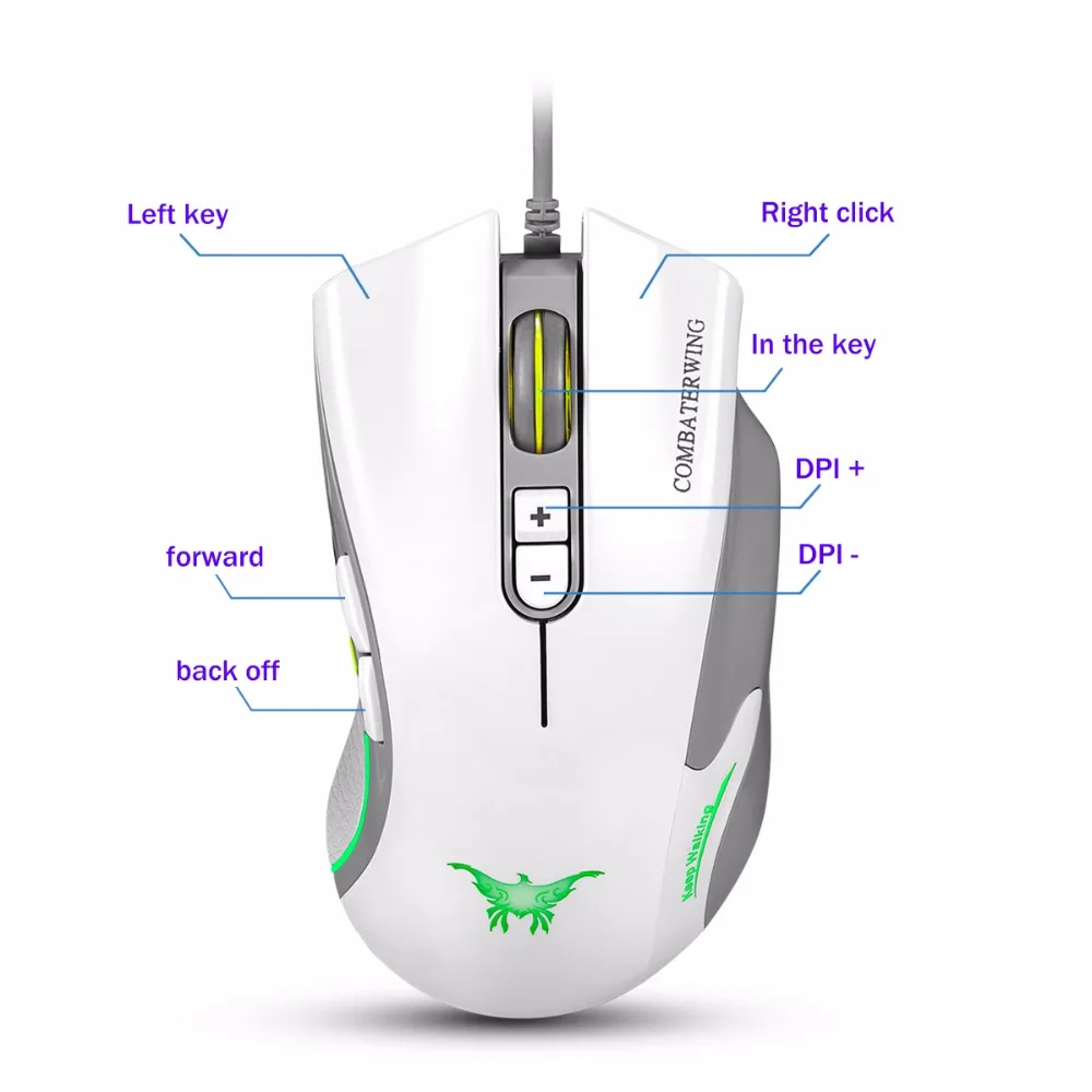 

COMBATERWING - Adjustable 4800 DPI Wired Gaming Mouse Professional Mice 7 Button 6 LED Color Ergonomics PC Computer Gamer Mouse