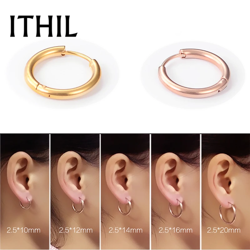 

ITHIL 10/12/14/16/20mm Korean Hoop Earings Fashion Jewelry Black Silver Gold Stainless Steel Earrings for Women Men Brincos 2018