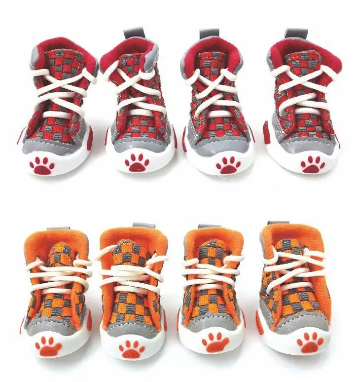 2016 new design 4pcs/set pet dog shoes small dog puppy boots football style cheap dog summer shoes for small pets four colors 