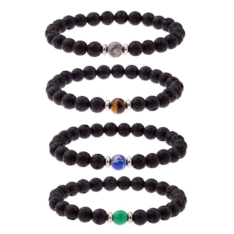 

Amader Chakra Bracelet Tiger Eye Volcanic Stone Men Black Lava Healing Balance Reiki Prayer Natural Stone Yoga Bracelet AB263