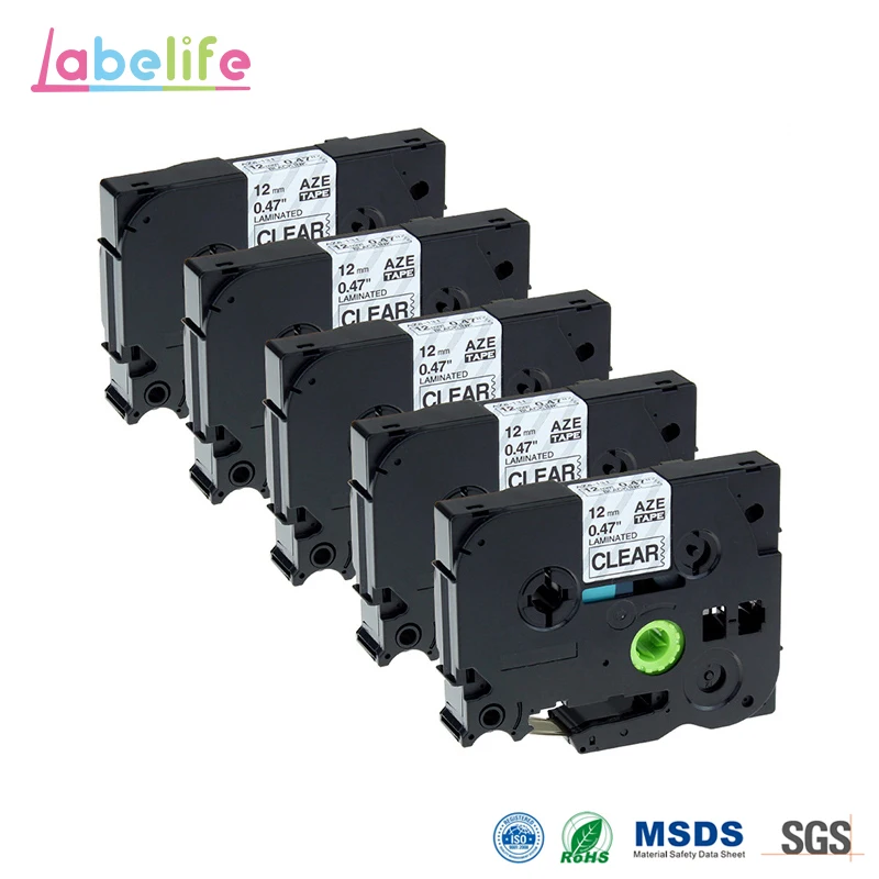 Labelife 5 упаковок 12 мм * 8 м TZe-131 TZe131 TZe 131 этикетка на кассету черная прозрачной