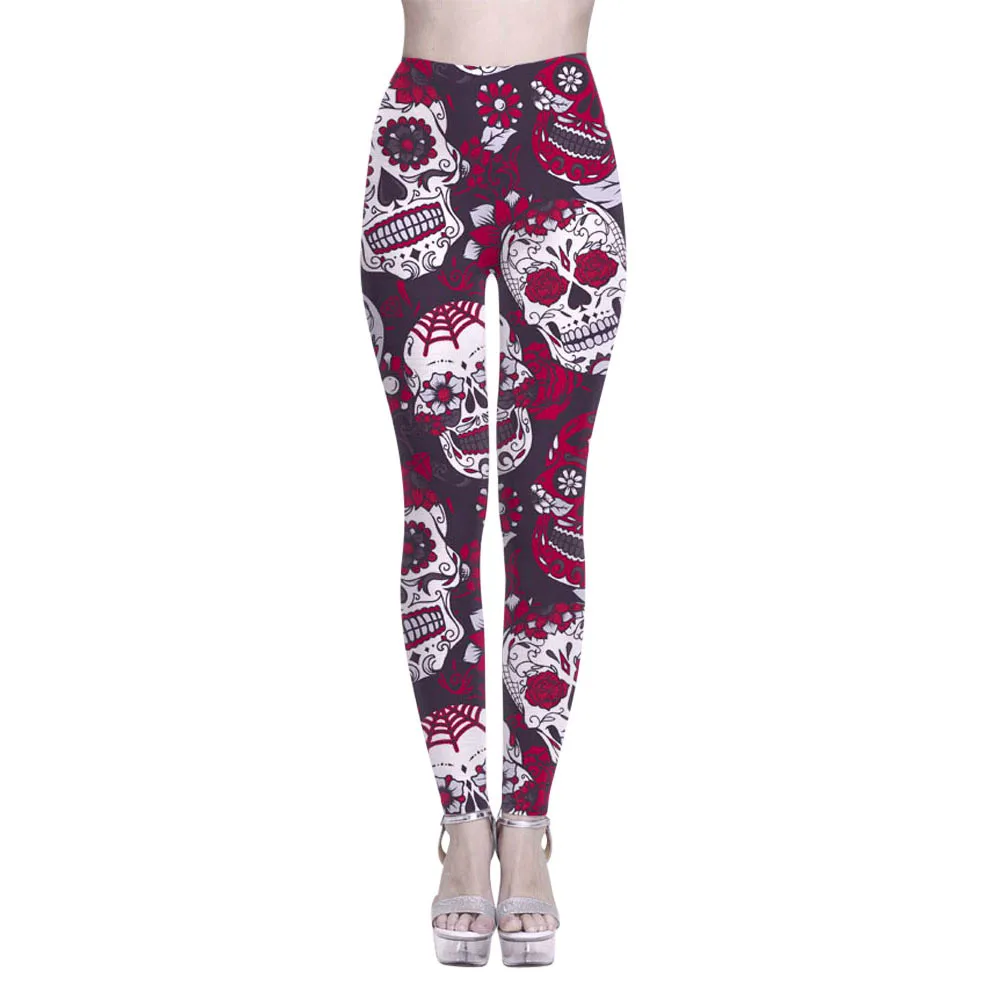 

High Waist Fitness Leggings For Women High Elastic Waist Fashion Print Skinny Pencil Pants Skeleton Pattern Compression Leggins
