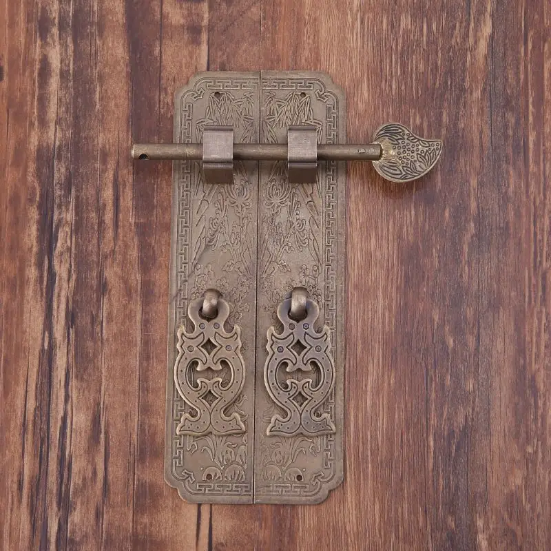 

Pure Copper Antique Door Handles Kit Retro Chinese Style Gate Pulls Furniture