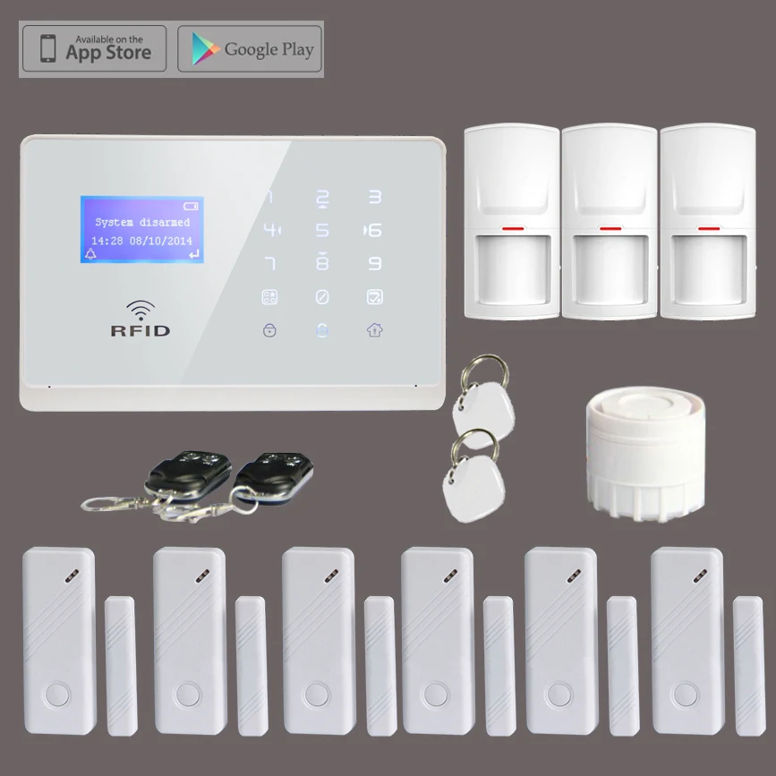 

Hot Sell 433MHz Alarm Wireless RFID Touchkeypad GSM Alarm System with RFID Tags,Android IOS APP Remote Control,Free Shipping