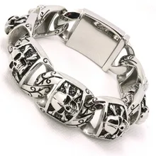 20 mm Guarantee 100% Mens Boys 316L Stainless Steel Cool Punk Gothic Cross Pirate Skull Links New Bracelet