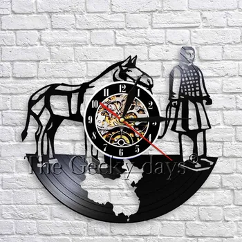 

Xian Chinese Terracotta Warriors Horse Vinyl Record Wall Clock Retro 3D Wall Clock Personality Wall Decor For Living Room