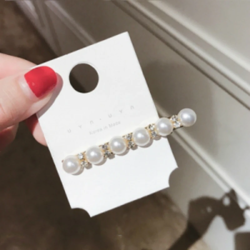 

New Fashion Rectangular Rhinestone Hairpin Simulation Pearl Wild Small Fresh Bride Hair Accessories Hair Pin Hair Jewelry