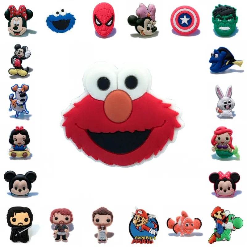 

1pcs Cartoon Sesame Street Avenger Mickey Mario PVC Shoe Charms Shoes Accessories Buckles Fit Bracelets Croc JIBZ Kids Gift